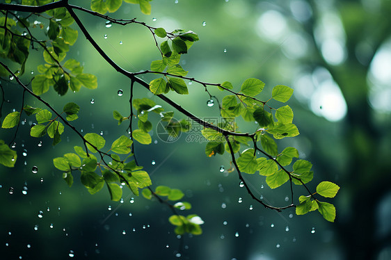 雨水滴落的大树图片