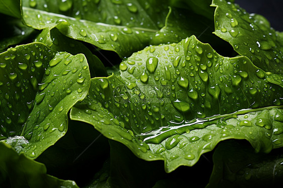 雨后潮湿的绿叶图片