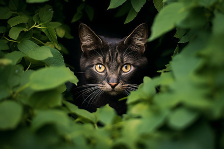 草丛中的黑色猫咪图片