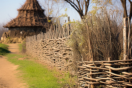 乡村中的木质篱笆墙图片