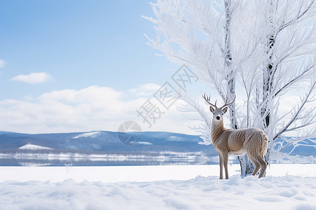 冬季荒原中的野鹿图片