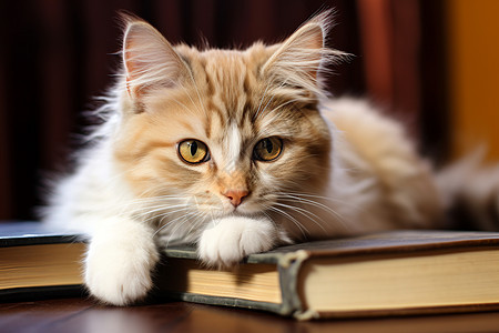 与书相伴的宠物猫咪图片
