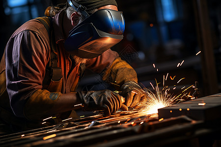 焊接金属的焊接工人图片