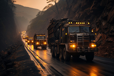 山间道路上行驶的卡车图片