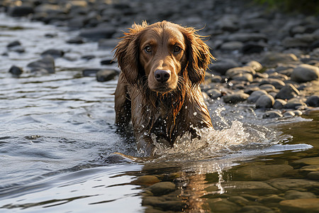 水中玩耍的狗狗图片