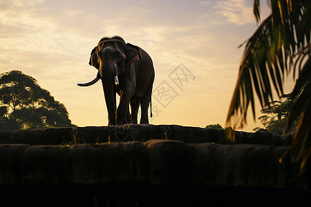 夜幕中独行的大象图片