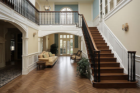 古典复式别墅楼梯背景图片