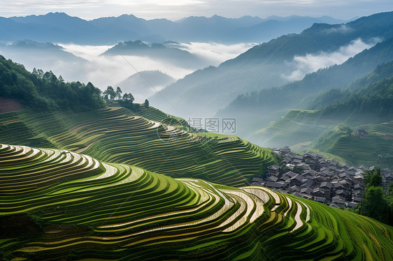 壮丽的山村梯田图片