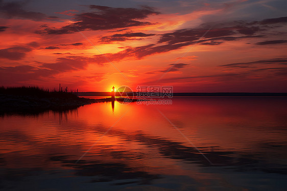 美丽的日落湖泊景观图片