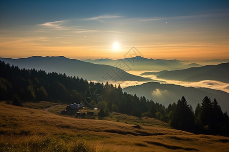 云雾山谷夏日阳光下的迷雾山谷背景