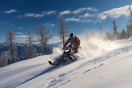冬季户外冒险的雪地摩托车图片