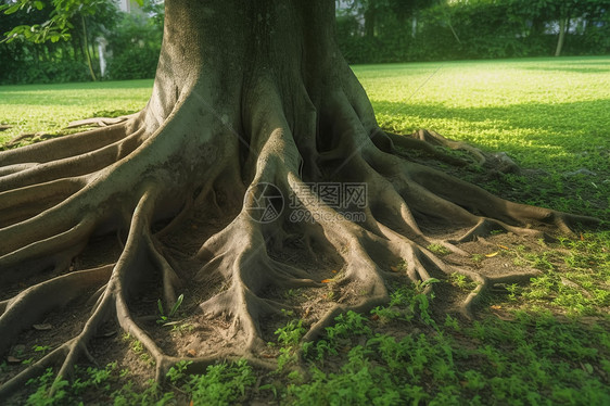 公园中复杂生长的树干图片