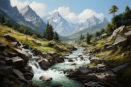 绘画的山水油画图片