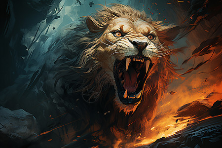凶猛的狮子插画高清图片