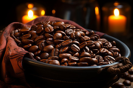 碗中醇香的咖啡豆图片