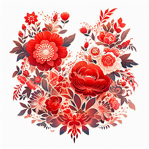红色的花朵剪纸背景图片