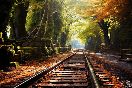 森林中的火车铁轨图片