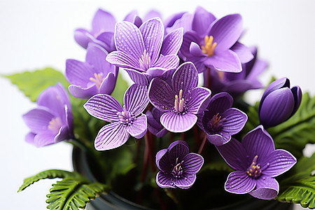 花盆中紫色的花朵图片