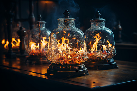 玻璃茶壶玻璃罐子中的火焰设计图片
