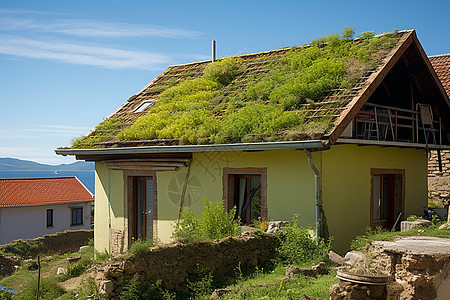 房顶上的绿色植物图片