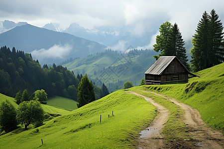 森林里的建筑木屋图片