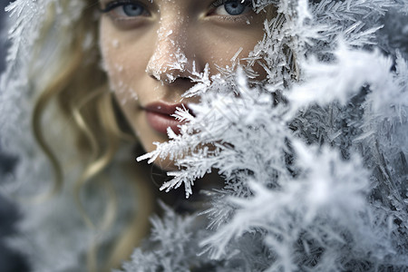 美丽的女人和雪花图片