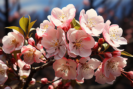 粉红色的苹果树花高清图片