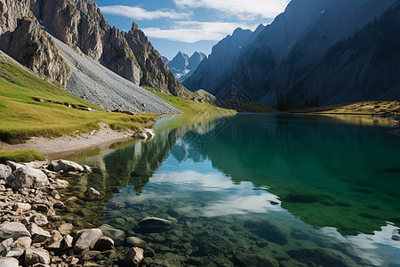 清幽的山湖景色图片