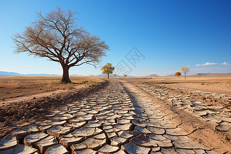 干旱土地中的树木图片