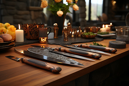 现代厨房的刀具图片