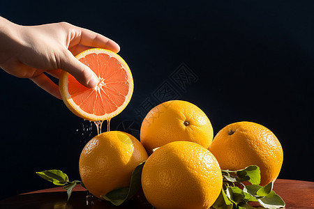桌子上切开的橙子图片