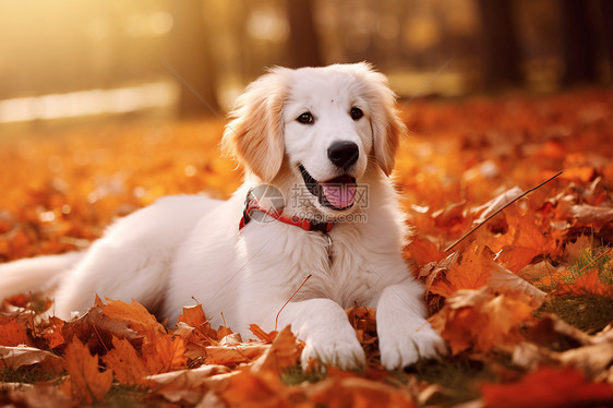 落叶上可爱的小狗图片