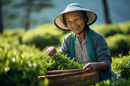 农村开心采茶的茶农图片