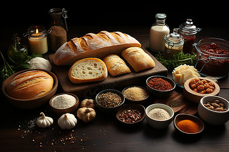 多种面包和谷物在桌子上图片