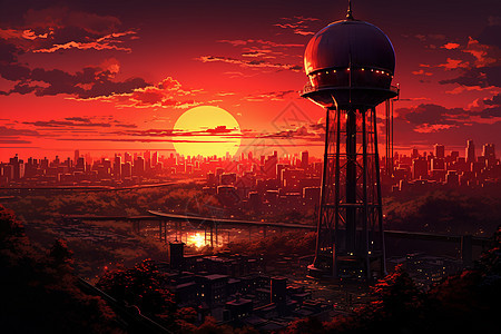 城市的工业水塔背景图片