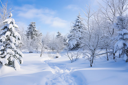 冬日雪地上的树木背景图片