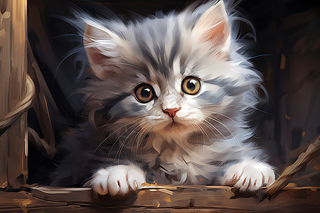 可爱的猫咪油画图片