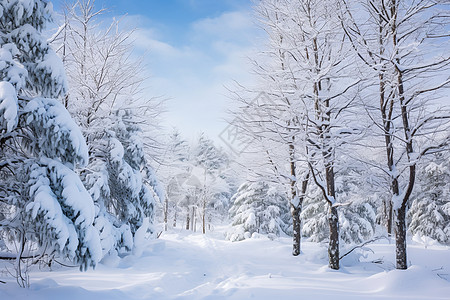 森林的树上落满了雪图片