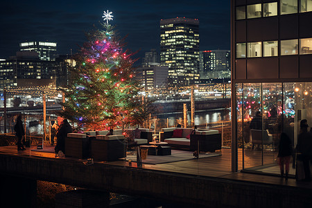 夜晚之城的圣诞树图片