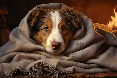 裹着毯子的小狗图片