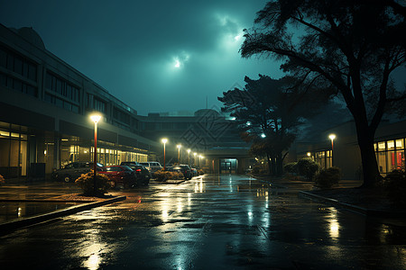 城市公路夜景医院里的停车场背景