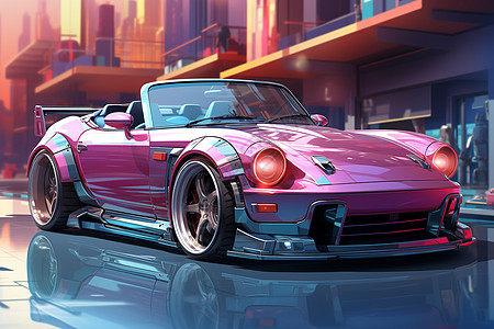 街道上紫色跑车背景图片