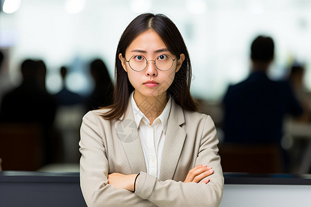 商务女性自信地双臂交叉图片