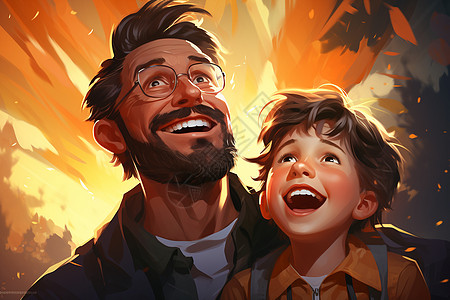 开心快乐的父子二人背景图片