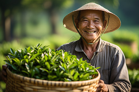 快乐微笑的茶农图片