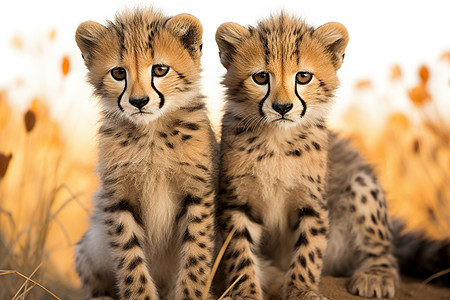 两只幼年猎豹图片