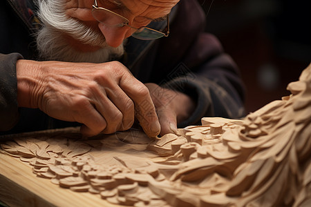 正在雕刻的木雕匠背景图片