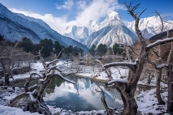 冬季山脉中的河流图片