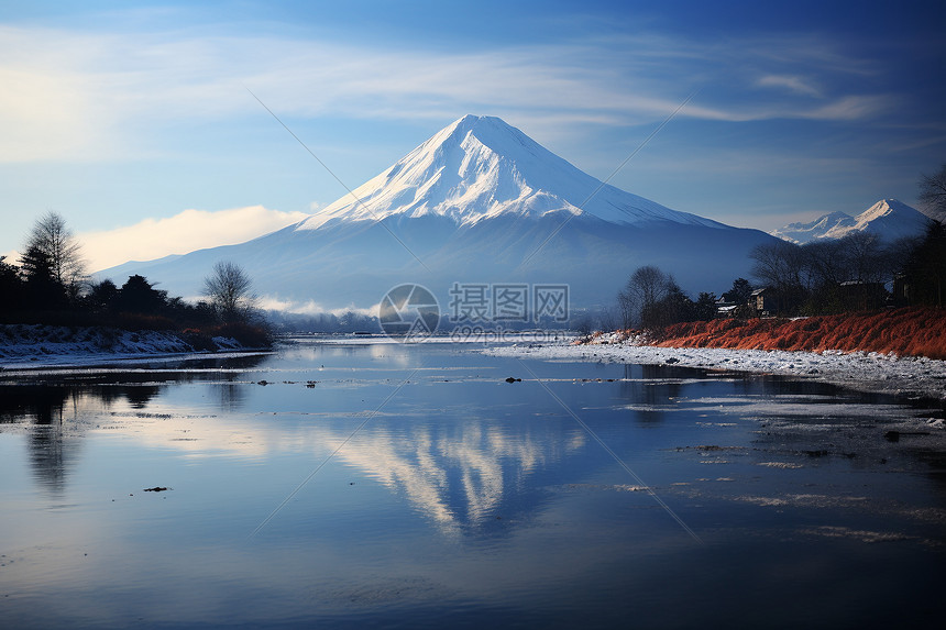 日本富士山冬日雪景图片