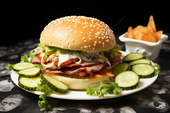 桌面上健康美味的汉堡图片